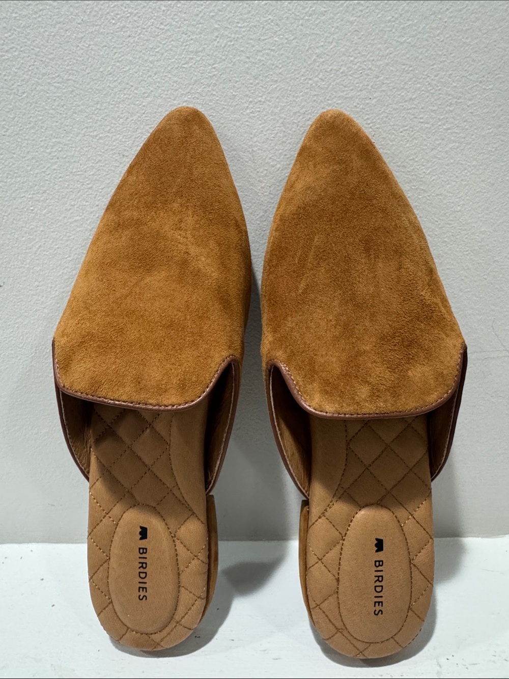Birdies Cognac Suede Pointed Slip-On Mules
